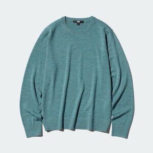 Uniqlo Merino Wool Sweater Womens S Green Knit Crewneck